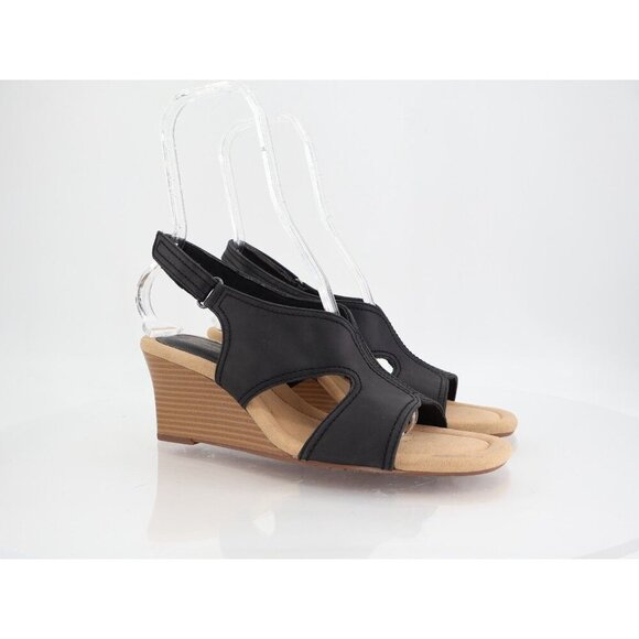Clarks Women's Kyarra Aster Womens Size 10 M Black Leather Wedge Slingback - Picture 1 of 15